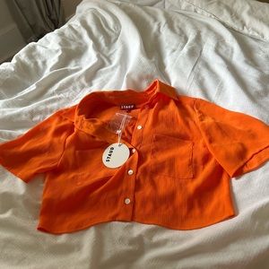Staud monarch cropped orange button down top
